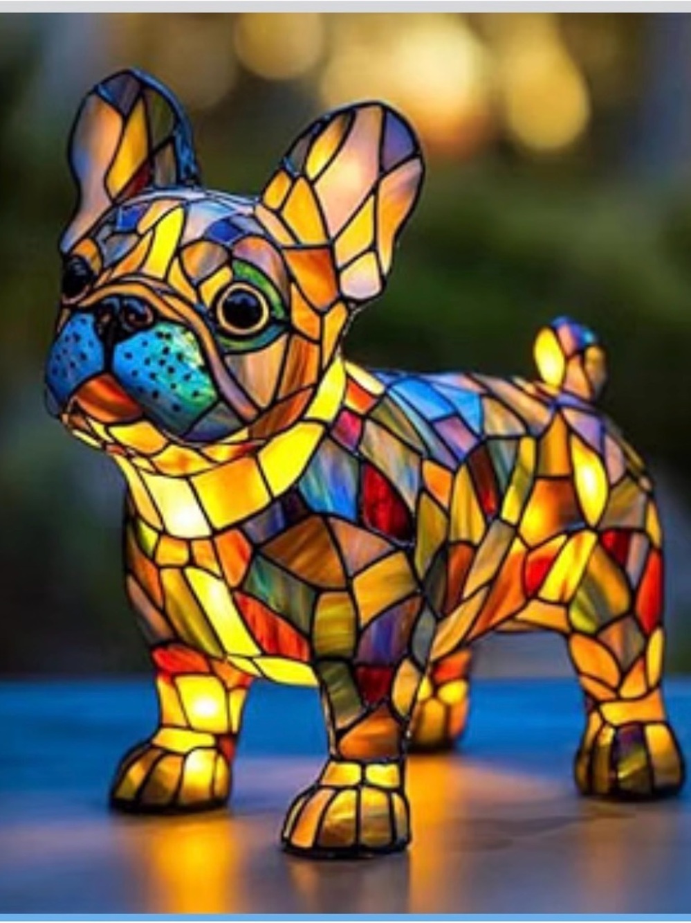 Stained Glass French Bulldog Accent Lamp - Multicolor